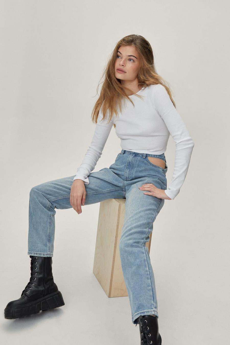 Cut Out High Waisted Mom Jeans